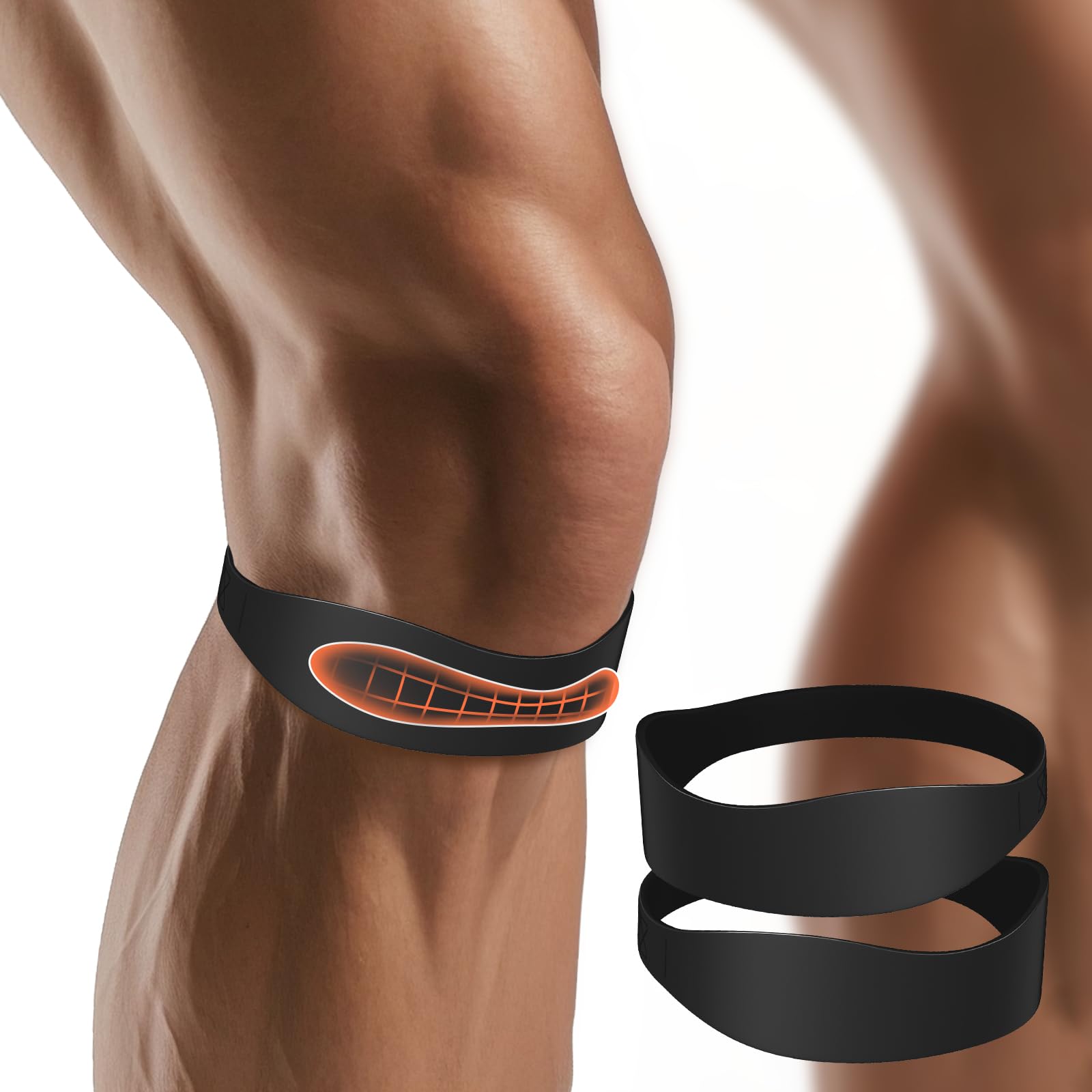 Proberos® 2 Pcs Patella Support Knee Cap Brace Silicone Bands, Relieve Pain and Tendonitis for Women & Men, for Soccer, Basketball, Running, Tennis, Lightweight Stabilizer Left Right - Black Proberos® 2 Pcs Patella Support Knee Cap Brace Silicone Bands, Relieve Pain and Tendonitis for Women & Men, for Soccer, Basketball, Running, Tennis, Lightweight Stabilizer Left Right - Black